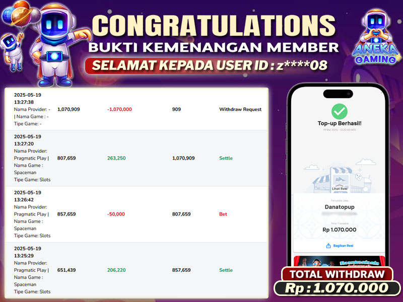 JACKPOT MAIN SPACEMAN 19 MEI 2025